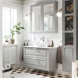 TÄNNFORSEN / VÄSTERSJÖN Wash-stnd w drawers/wash-basin/tap, light grey/white marble effect, 102x49x79 cm