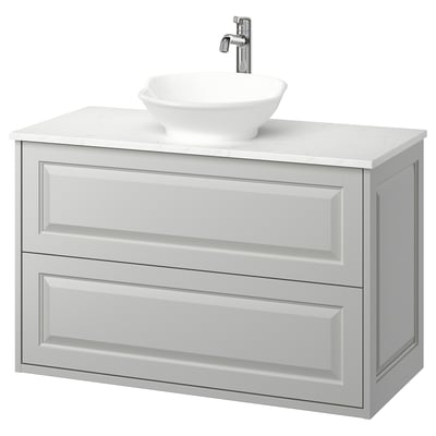 TÄNNFORSEN / VÄSTERSJÖN Wash-stnd w drawers/wash-basin/tap, light grey/white marble effect, 102x49x79 cm