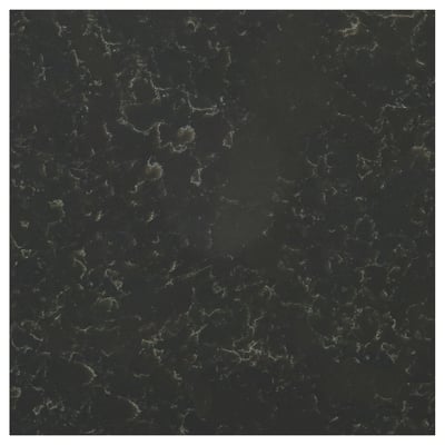 Black TÄRNHULT glass wall panels with white veining, crafted from recycled glass.
