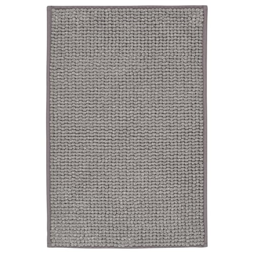 TOFTBO bath mat - grey, rectangular, textured microfiber top, recycled polyester edges.