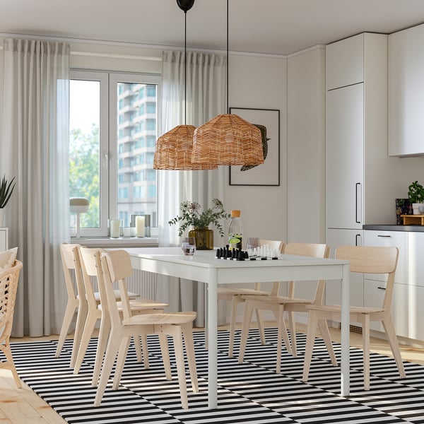 TONSTAD / LISABO Table and 6 chairs, off-white/ash, 200x85 cm