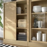 TONSTAD Storage combination w sliding doors, oak veneer/clear glass, 202x37x120 cm