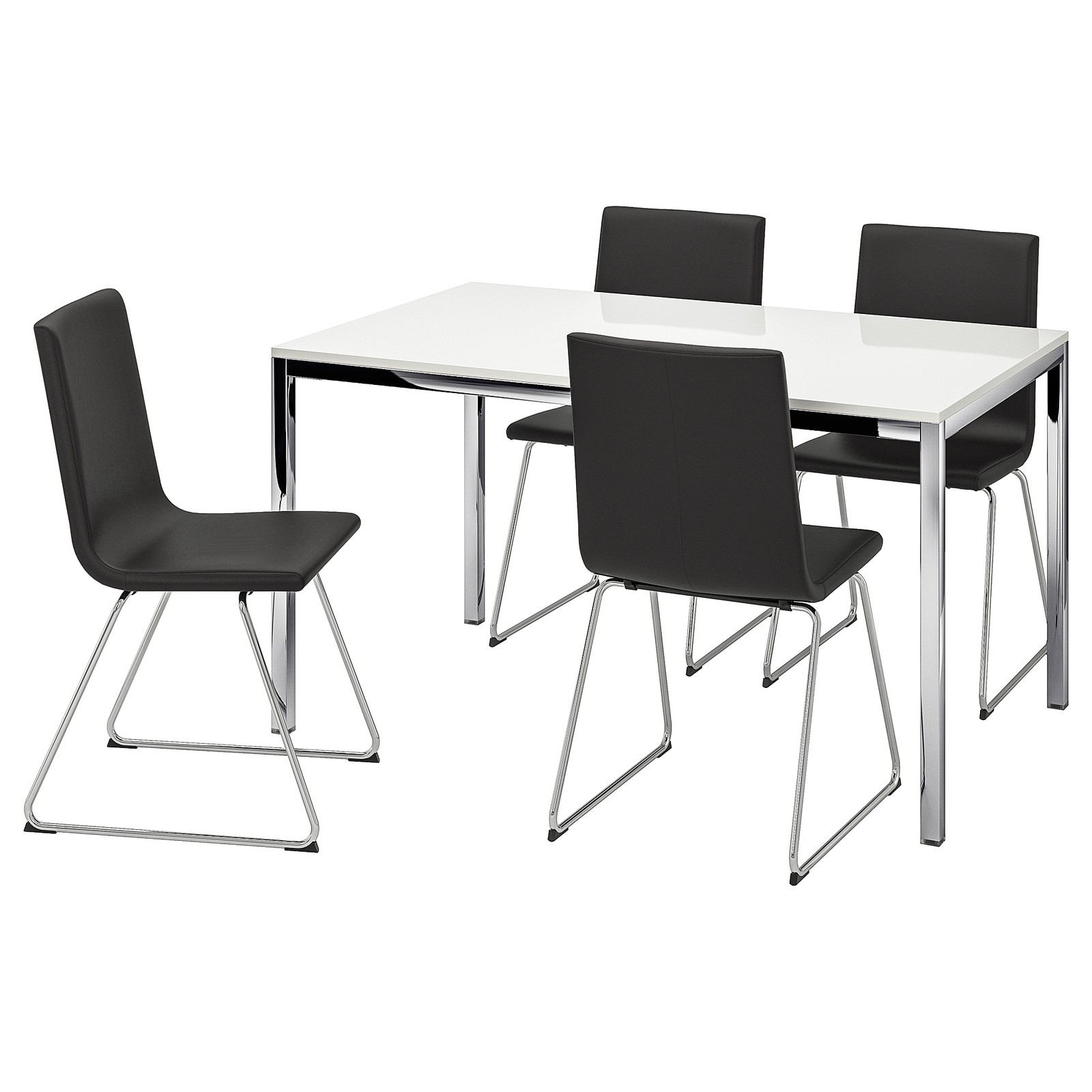 TORSBY / VOLFGANG Table and 4 chairs highgloss white/Bomstad black
