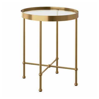 TORSJÖ Side table, gold effect/glass, 45 cm