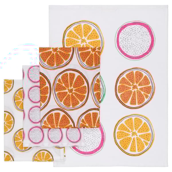 TORVFLY Tea towel, patterned/orange, 45x60 cm