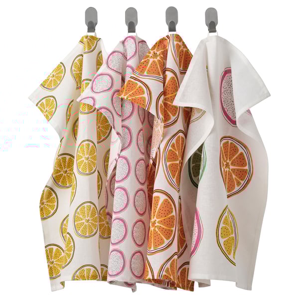 TORVFLY Tea towel, patterned/orange, 45x60 cm