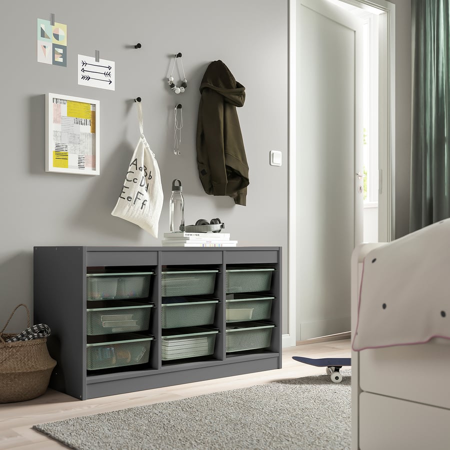 TROFAST storage combination with boxes, grey/light greengrey, 99x44x56