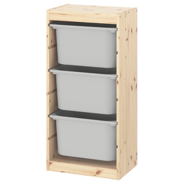 TROFAST Storage combination with boxes, light white stained pine/grey, 44x30x91 cm