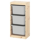 TROFAST Storage combination with boxes, light white stained pine/grey, 44x30x91 cm