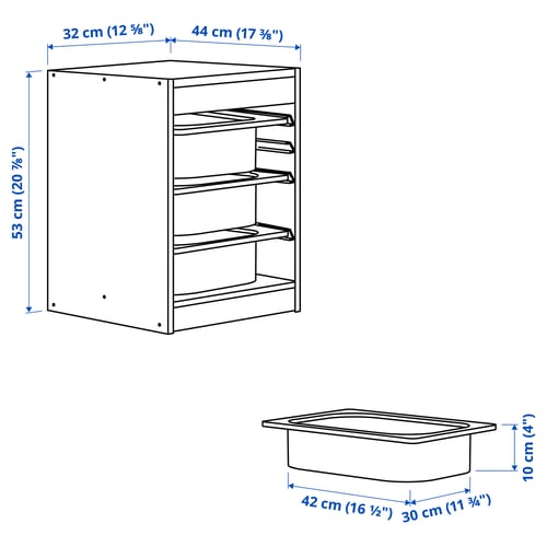 Illustration with measurements for the product: TROFAST.