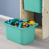 TROFAST Storage combination with boxes, light white stained pine/turquoise, 44x30x91 cm