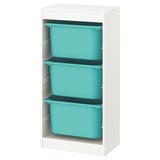 TROFAST Storage combination with boxes, white/turquoise, 46x30x95 cm