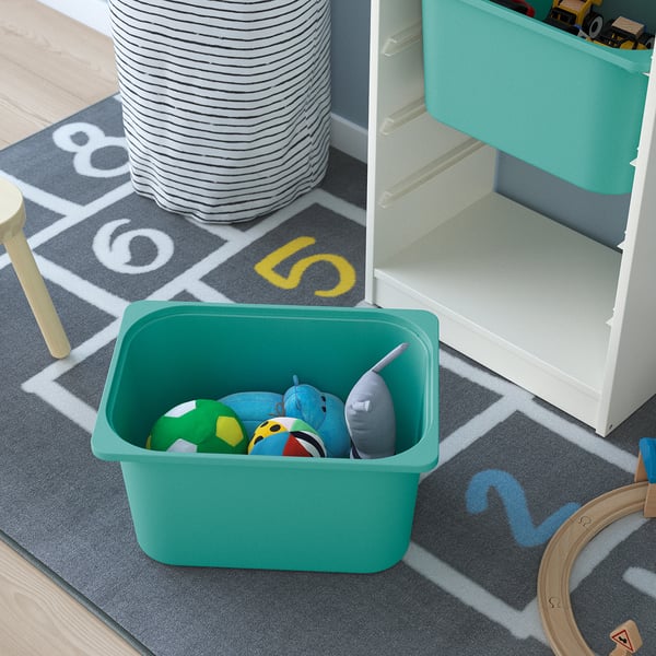 TROFAST Storage combination with boxes, white/turquoise, 46x30x146 cm