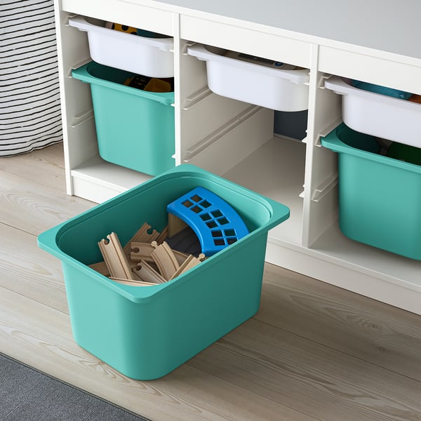 TROFAST storage combination with boxes, white/turquoise, 99x44x56 cm IKEA