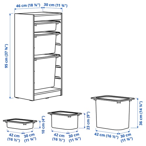 Illustration with measurements for the product: TROFAST.
