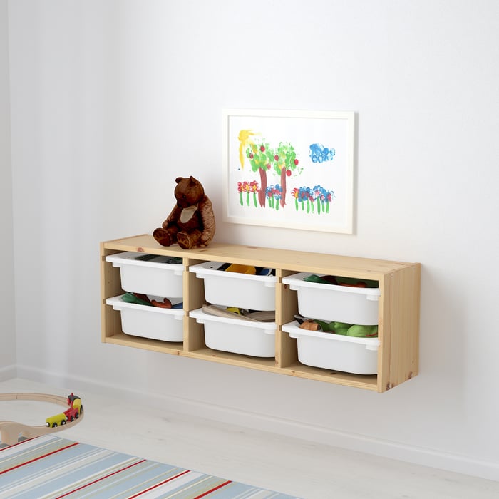 TROFAST wall storage, light white stained pine/white, 93x21x30 cm IKEA