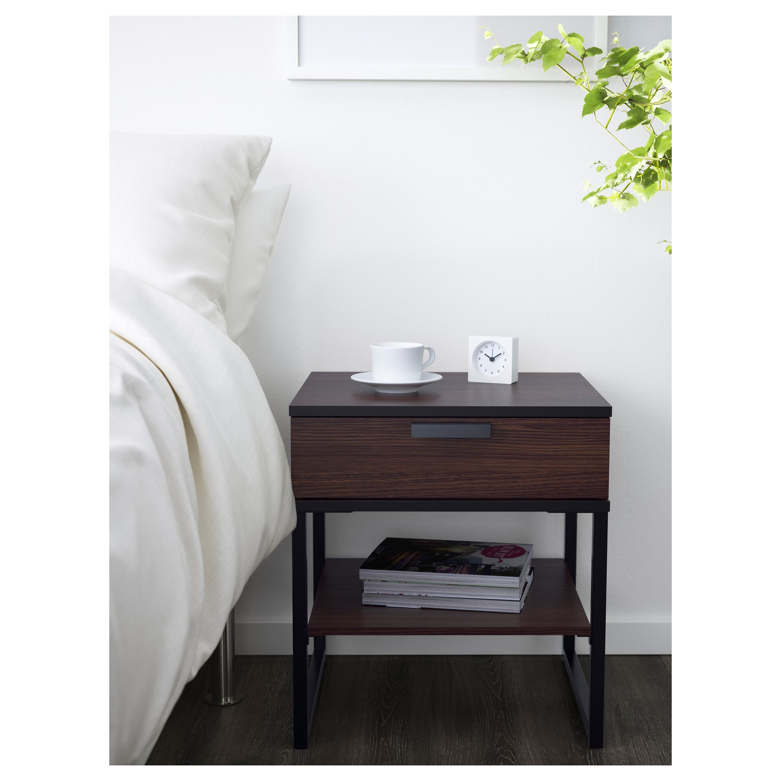 TRYSIL Bedside table, dark brown/black, 45x40 cm IKEA