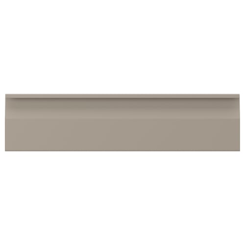 UPPLÖV kitchen cabinet in matte beige with sleek, integrated handles and chamfered edges, 25-year warranty.