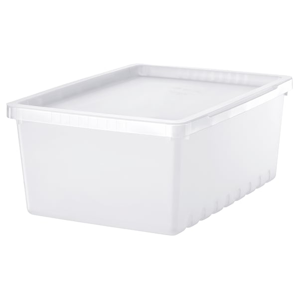 A white, rectangular storage box with a lid, made of polypropylene plastic, designed for organising various items.