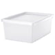 A white, rectangular storage box with a lid, made of polypropylene plastic, designed for organising various items.