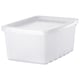 A white, rectangular UPPSNOFSAD plastic storage box. It is sturdy and durable, designed for organising small items.