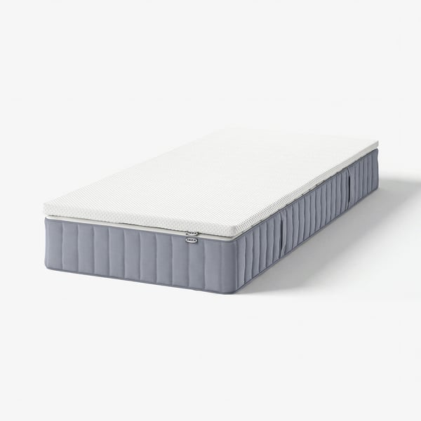 VALEVÅG Mattress and mattress pad, extra firm light blue/Nordberget white, 90x200 cm