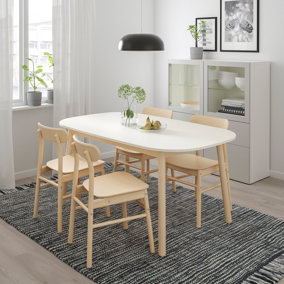 VEDBO / RÖNNINGE Table and 4 chairs white/birch IKEA