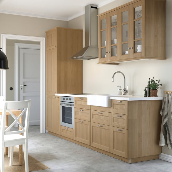 VEDHAMN 2-p door f corner base cabinet set, oak, 25x80 cm
