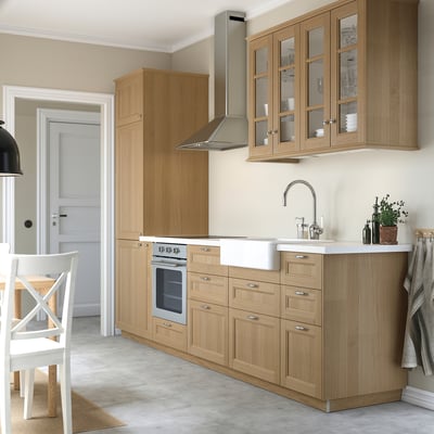 VEDHAMN 2-p door f corner base cabinet set, oak, 25x80 cm