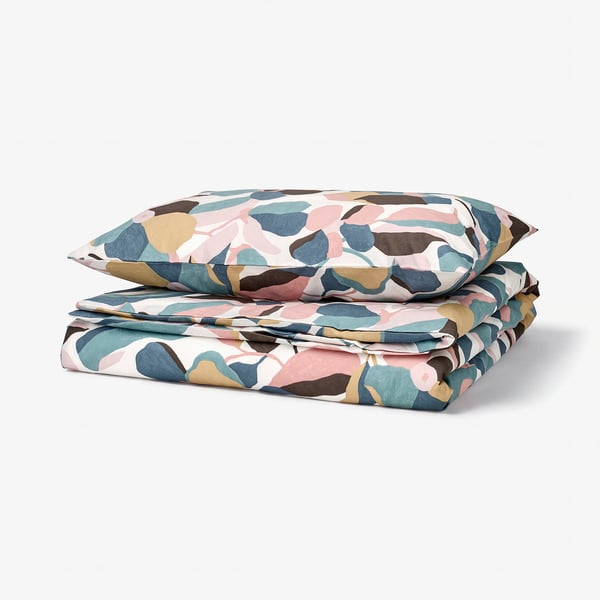 VIDEOXBÄR Duvet cover and pillowcase, white/multicolour, 150x200/50x80 cm