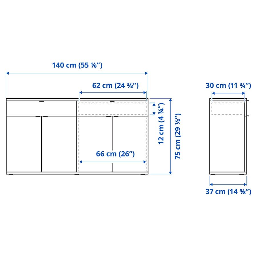 VIHALS sideboard, white, 140x37x75 cm IKEA