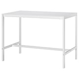 A white VIHALS table with a square top and minimalist design. Made of steel with a melamine foil surface, it clean lines and four angled legs.