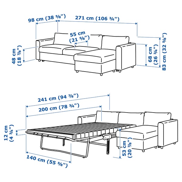 VIMLE 3-seat sofa-bed, with chaise longue/Hillared anthracite
