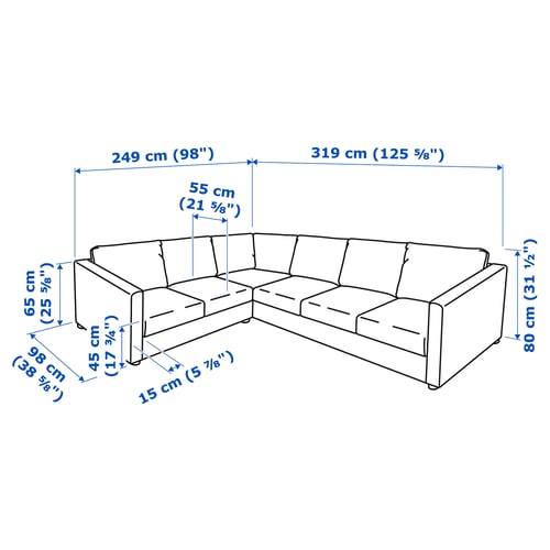 Illustration with measurements for the product: VIMLE.