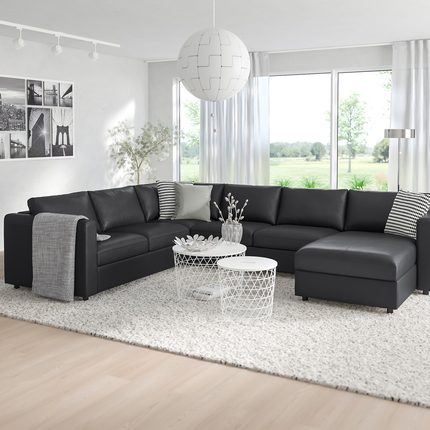 VIMLE corner sofa, 5-seat, with chaise longue/Grann/Bomstad black