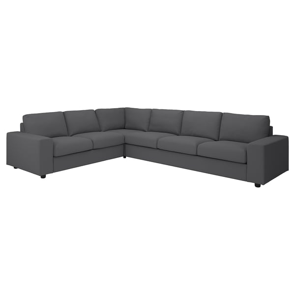 VIMLE Corner sofa, 5-seat, with wide armrests/Hallarp grey