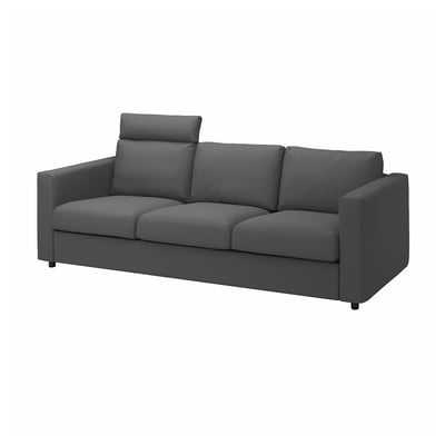 VIMLE Cover for 3-seat sofa, with headrest/Hallarp grey