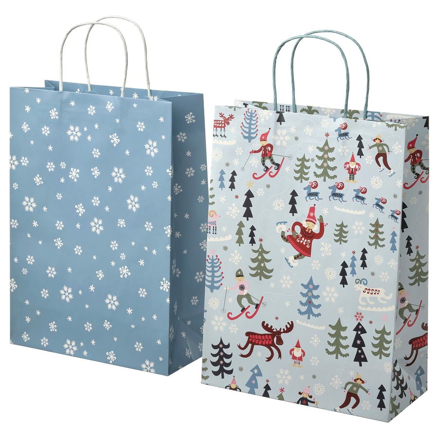 VINTERFINT Gift bag, mixed patterns blue, 26x35 cm IKEA