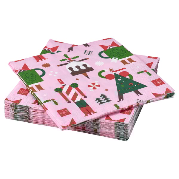 VINTERFINT Paper napkin, mixed patterns pink, 33x33 cm