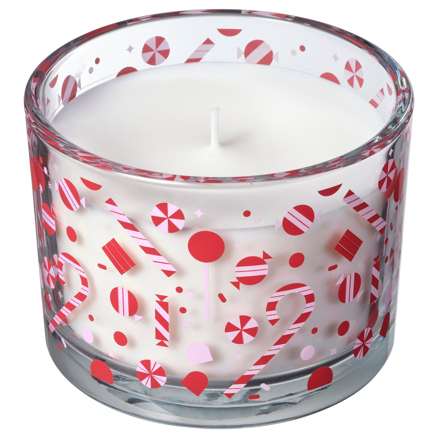 VINTERFINT scented candle in glass, Candy cane/white, 50 hr - IKEA