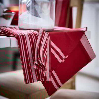 VINTERFINT Tea towel, mixed patterns red/white, 50x70 cm