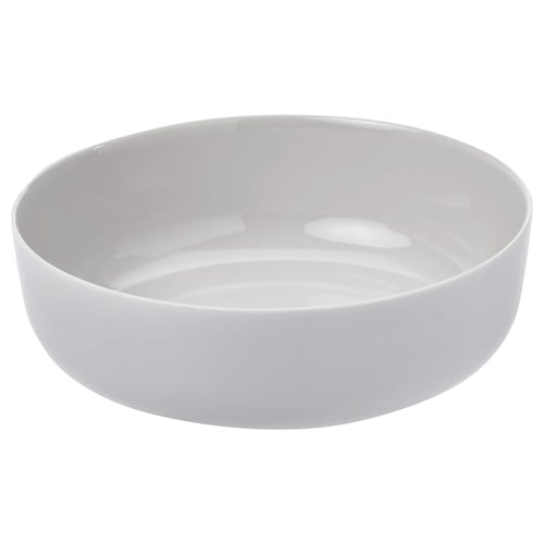 Round white glass serving bowl, sleek and smooth design.