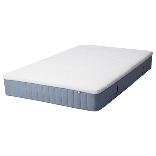 IKEA VITMÅSEN blue and white bed mattress, rectangular, zippered.