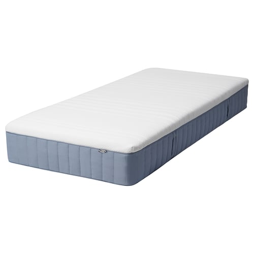 Blue and white mattress, VITMÅSEN, medium firm, quilted design with pocket springs.