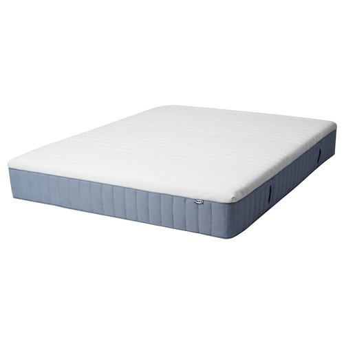 Blue and white rolled mattress: VITMÅSEN by IKEA, rectangular.