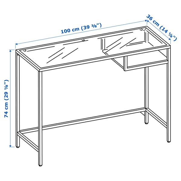 VITTSJÖ Laptop table, black-brown/glass, 100x36 cm