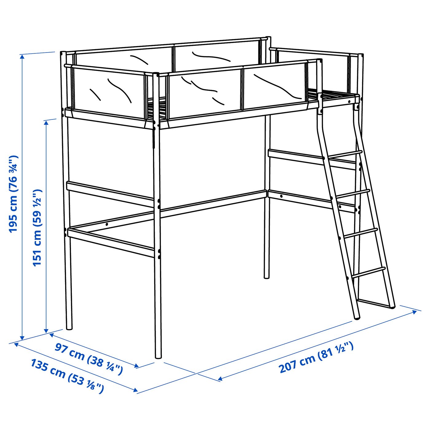 VITVAL loft bed frame, white/light grey, 90x200 cm - IKEA