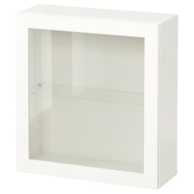 Ikea BESTÅ bela omara, kvadratna oblika, steklena vrata in polica, sodoben dizajn.