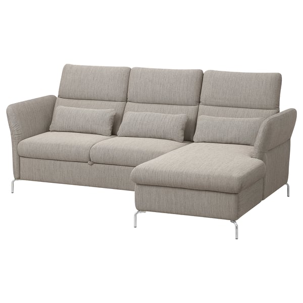 Sodoben sivi sekcijski kavč FAMMARP z nastavljivimi nasloni za glavo, eleganten dizajn s kovinskimi nogami.