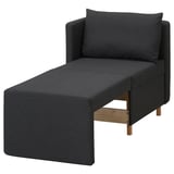 GALLNÅS, sivi večnamenski fotelj. Njegov eleganten, sodoben dizajn se lahko spremeni v ležalnik ali klop, kot nalašč za majhne prostore.